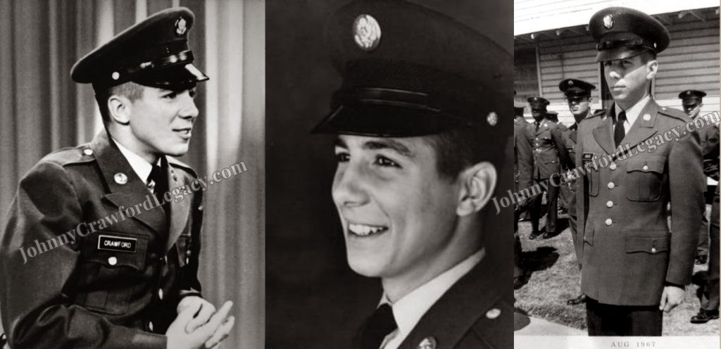 Three images of Johnny Crawford in the army